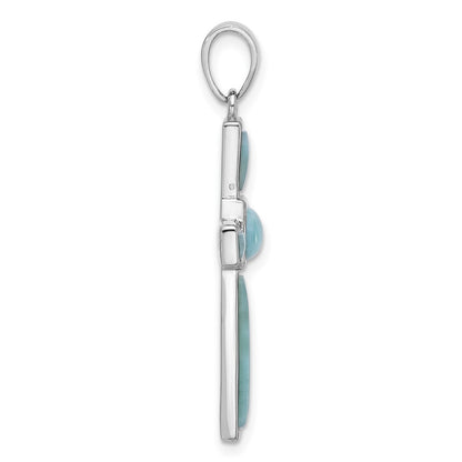 Sterling Silver Rhodium-Plated Larimar Cross Pendant