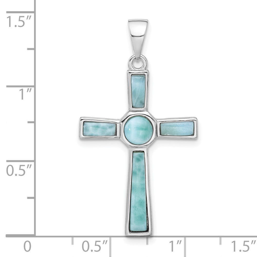 Sterling Silver Rhodium-Plated Larimar Cross Pendant