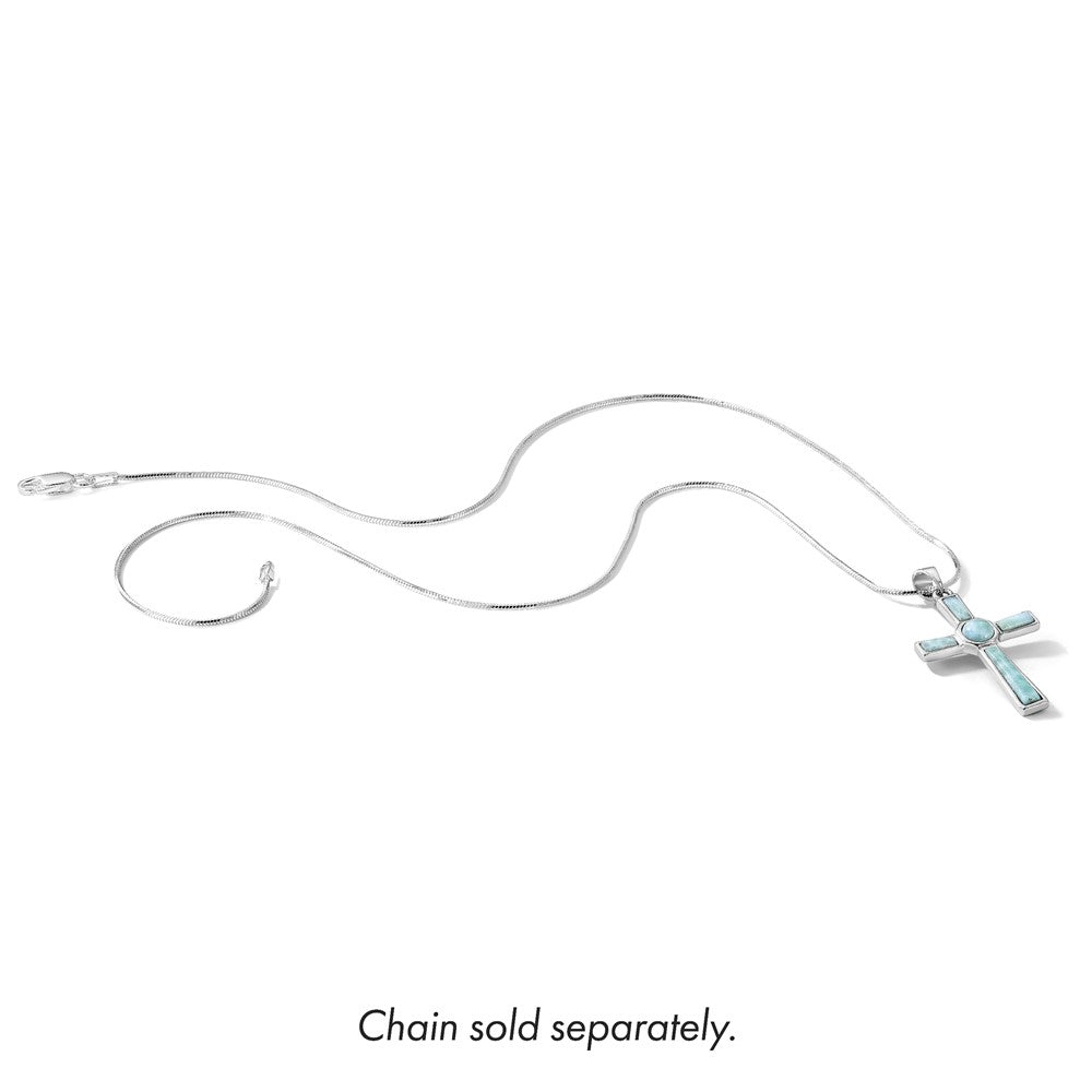 Sterling Silver Rhodium-Plated Larimar Cross Pendant