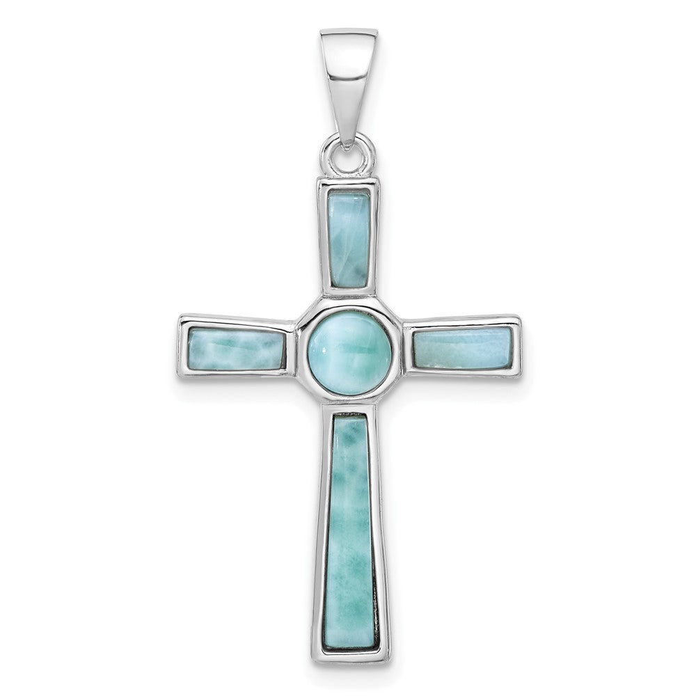 Sterling Silver Rhodium-Plated Larimar Cross Pendant