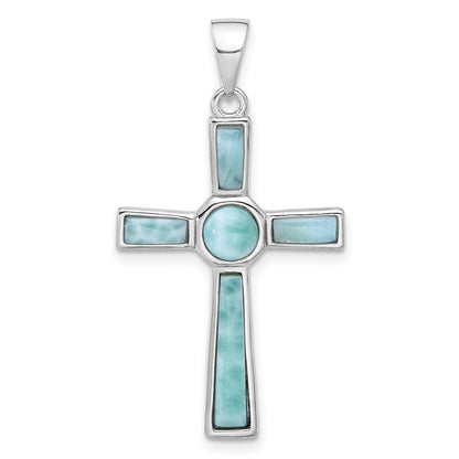 Sterling Silver Rhodium-Plated Larimar Cross Pendant