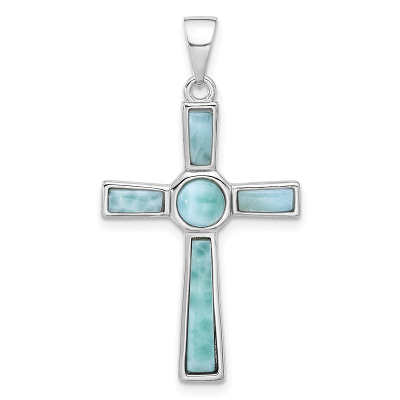 Sterling Silver Rhodium-Plated Larimar Cross Pendant