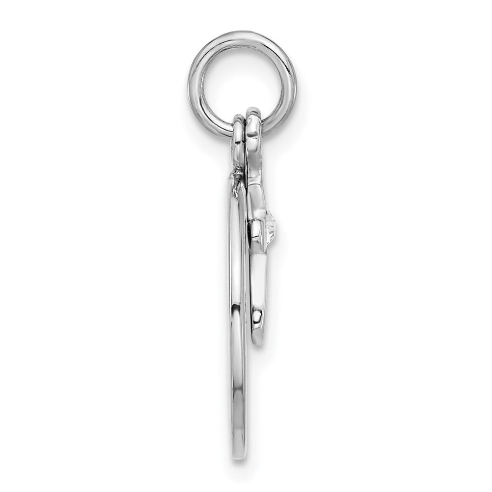 Sterling Silver Rhodium-Plated Circle Disk and Cross with Clear Crystal Pendant
