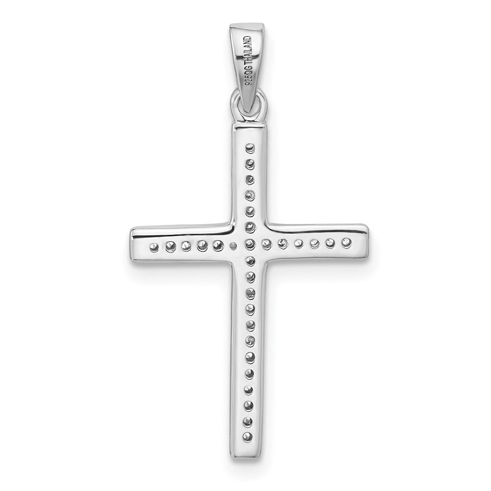 Sterling Silver Rhodium-Plated Polished and CZ Latin Cross Pendant