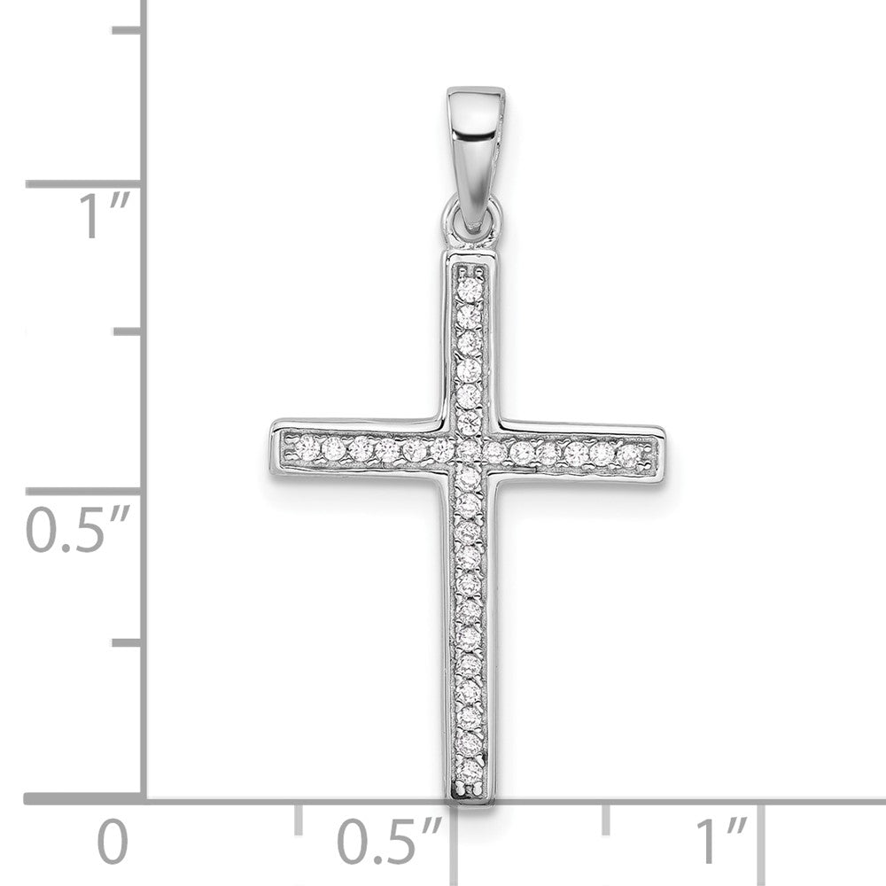 Sterling Silver Rhodium-Plated Polished and CZ Latin Cross Pendant