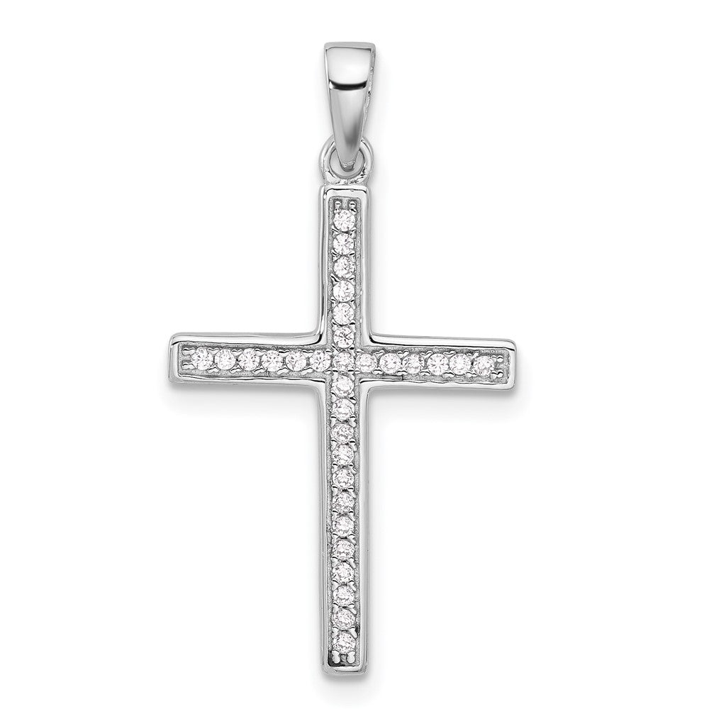 Sterling Silver Rhodium-Plated Polished and CZ Latin Cross Pendant