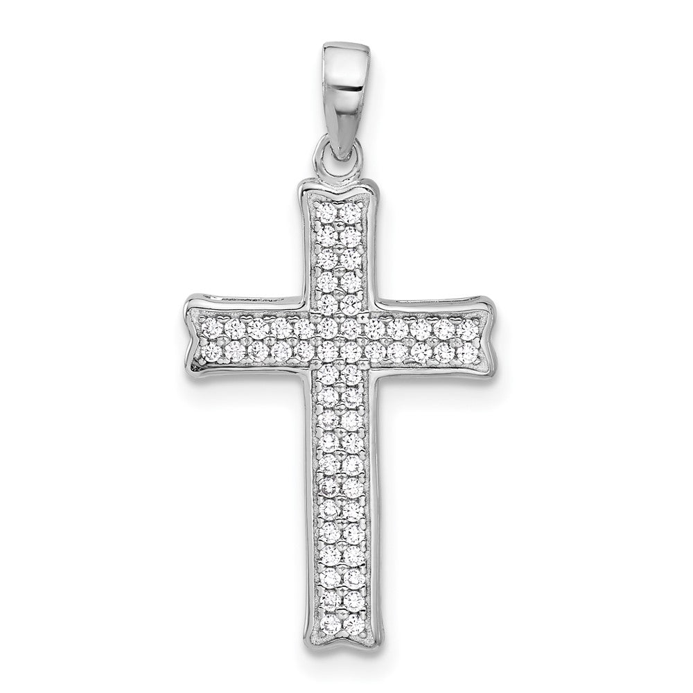 Sterling Silver Rhodium-Plated Polished CZ Pave Cross Pendant
