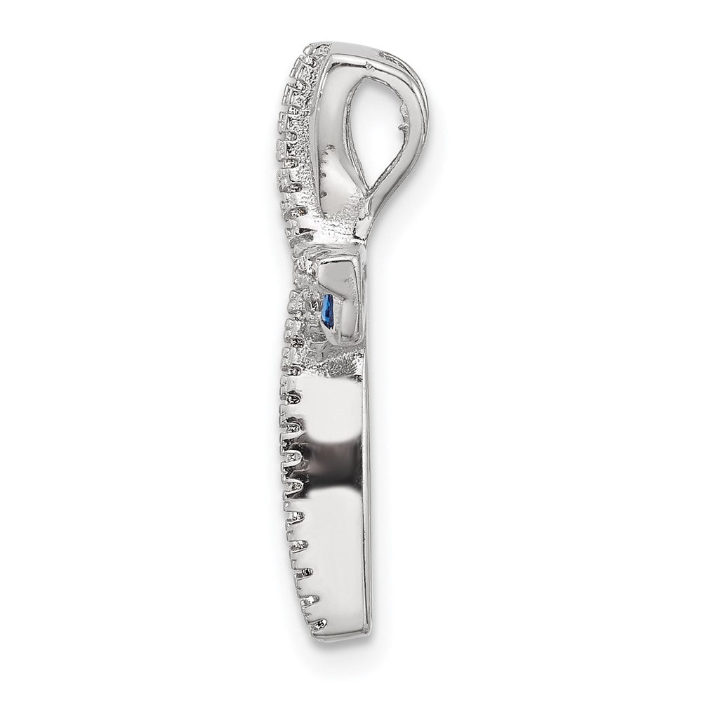 Sterling Silver Flash Platinum-Plated Synthetic Blue Spinel and CZ Cross Charm