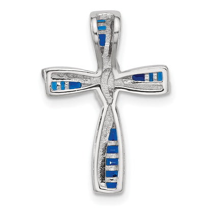 Sterling Silver Flash Platinum-Plated Synthetic Blue Spinel and CZ Cross Charm