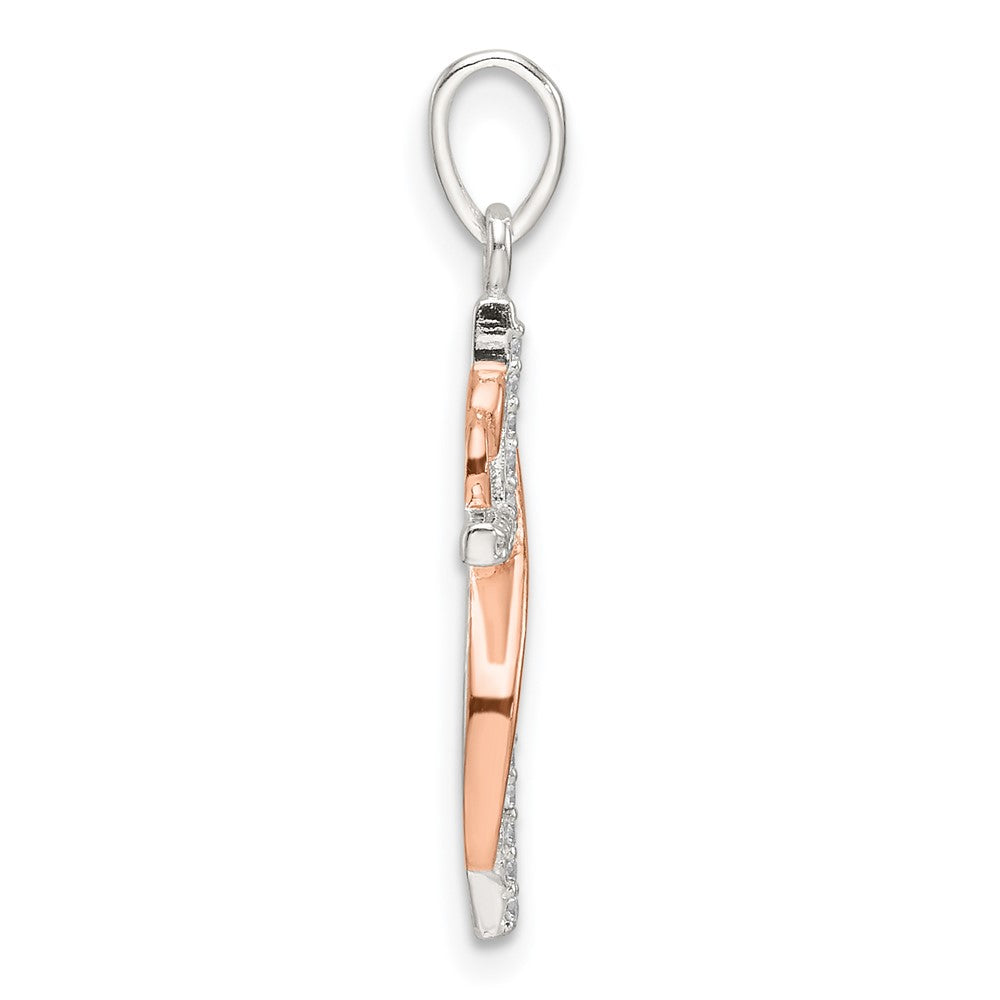 Sterling Silver Rose-Tone Polished CZ Heart Cross Pendant