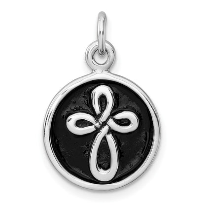 Sterling Silver Rhodium-Plated Antiqued Round Cross Pendant