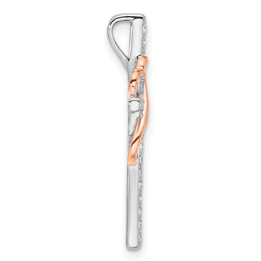Sterling Silver Rhodium Plated Rose-Tone CZ Cross/heart Infinity Chain Slide