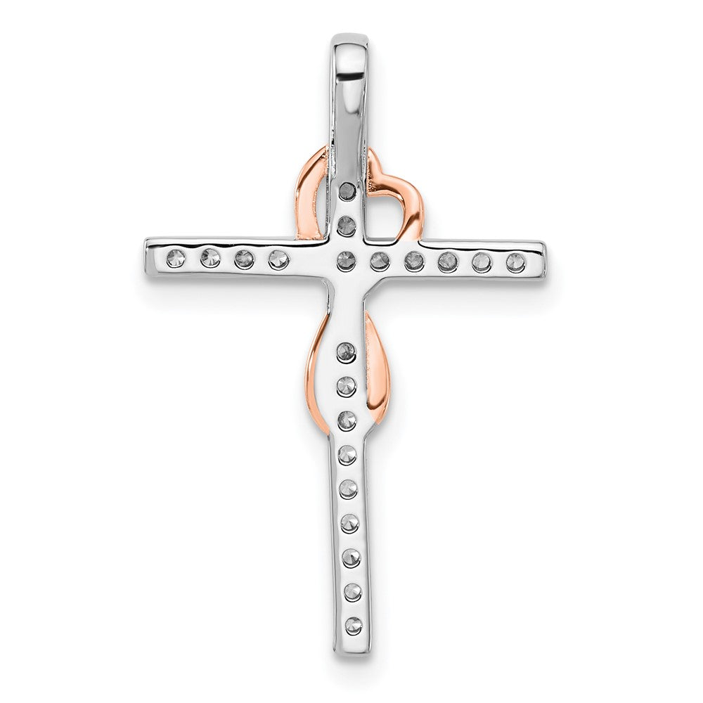 Sterling Silver Rhodium Plated Rose-Tone CZ Cross/heart Infinity Chain Slide