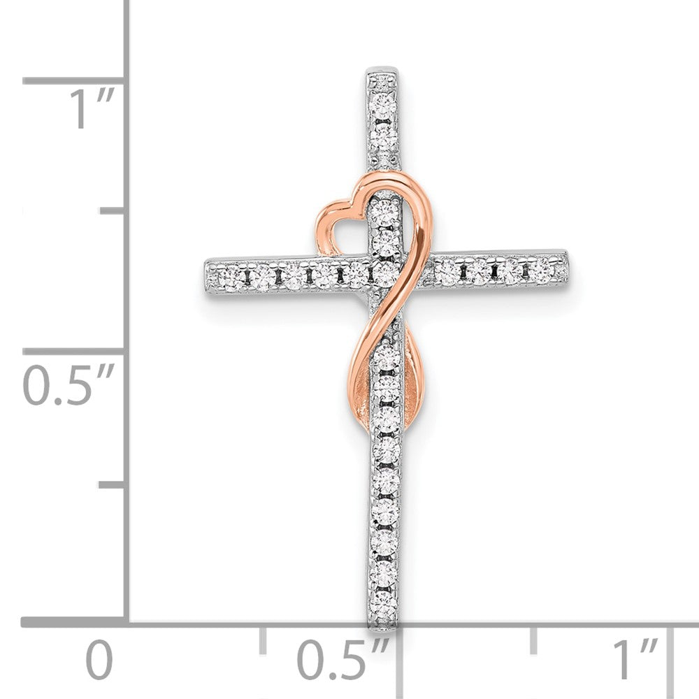 Sterling Silver Rhodium Plated Rose-Tone CZ Cross/heart Infinity Chain Slide