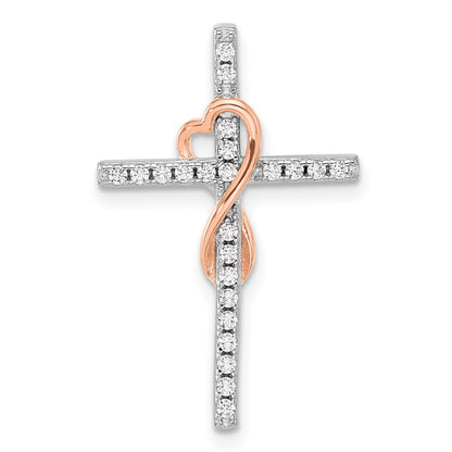 Sterling Silver Rhodium Plated Rose-Tone CZ Cross/heart Infinity Chain Slide
