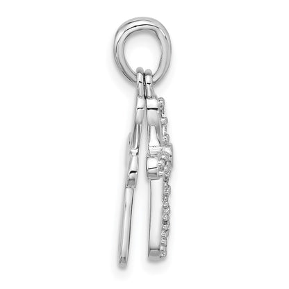 Sterling Silver Rhodium-Plated CZ 2 Piece Cross Pendant