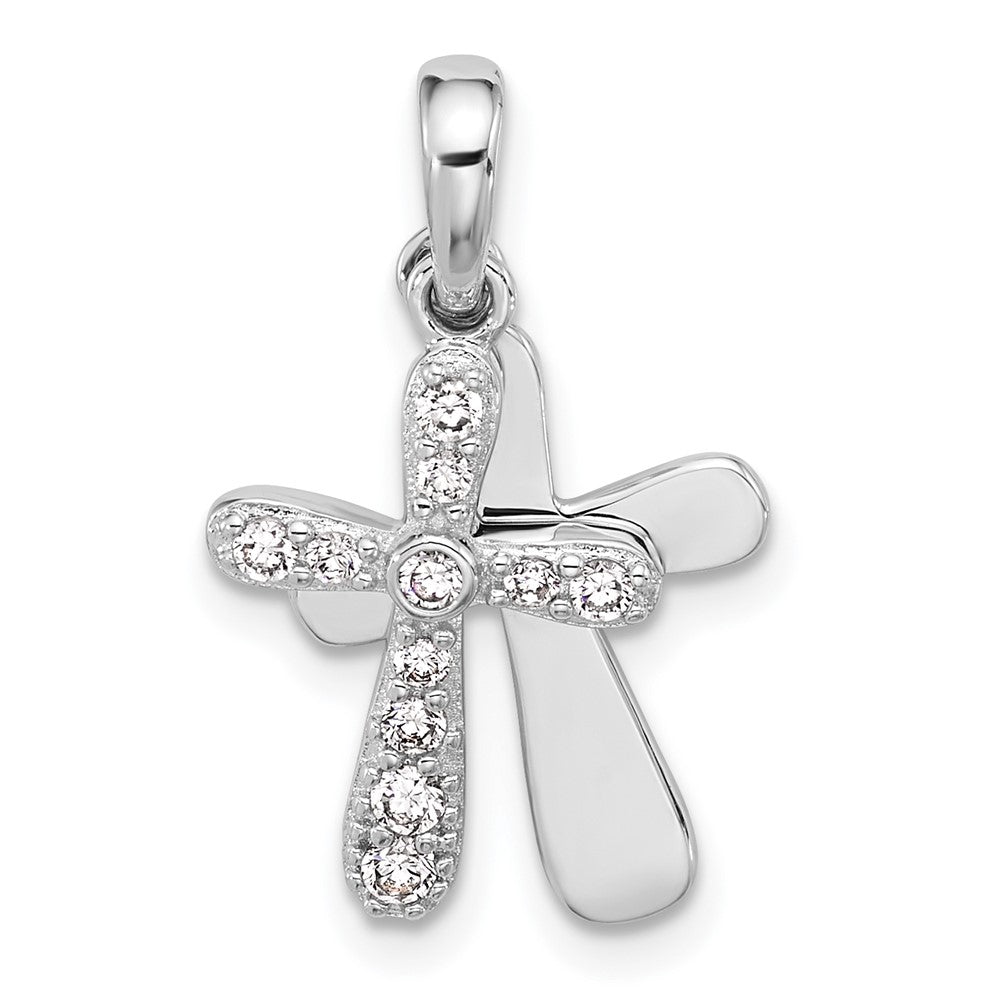 Sterling Silver Rhodium-Plated CZ 2 Piece Cross Pendant