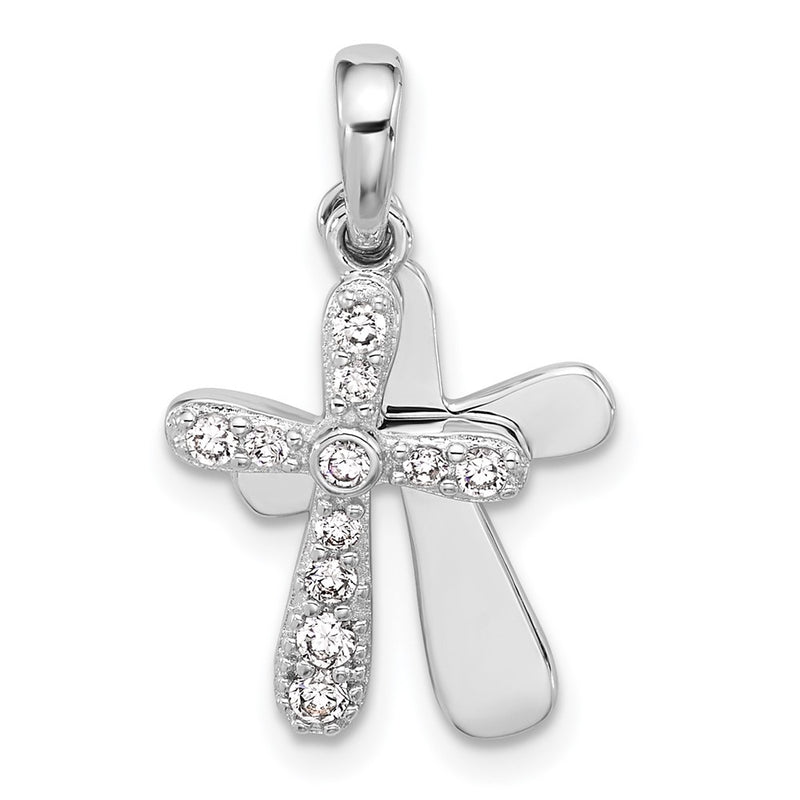 Sterling Silver Rhodium-Plated CZ 2 Piece Cross Pendant