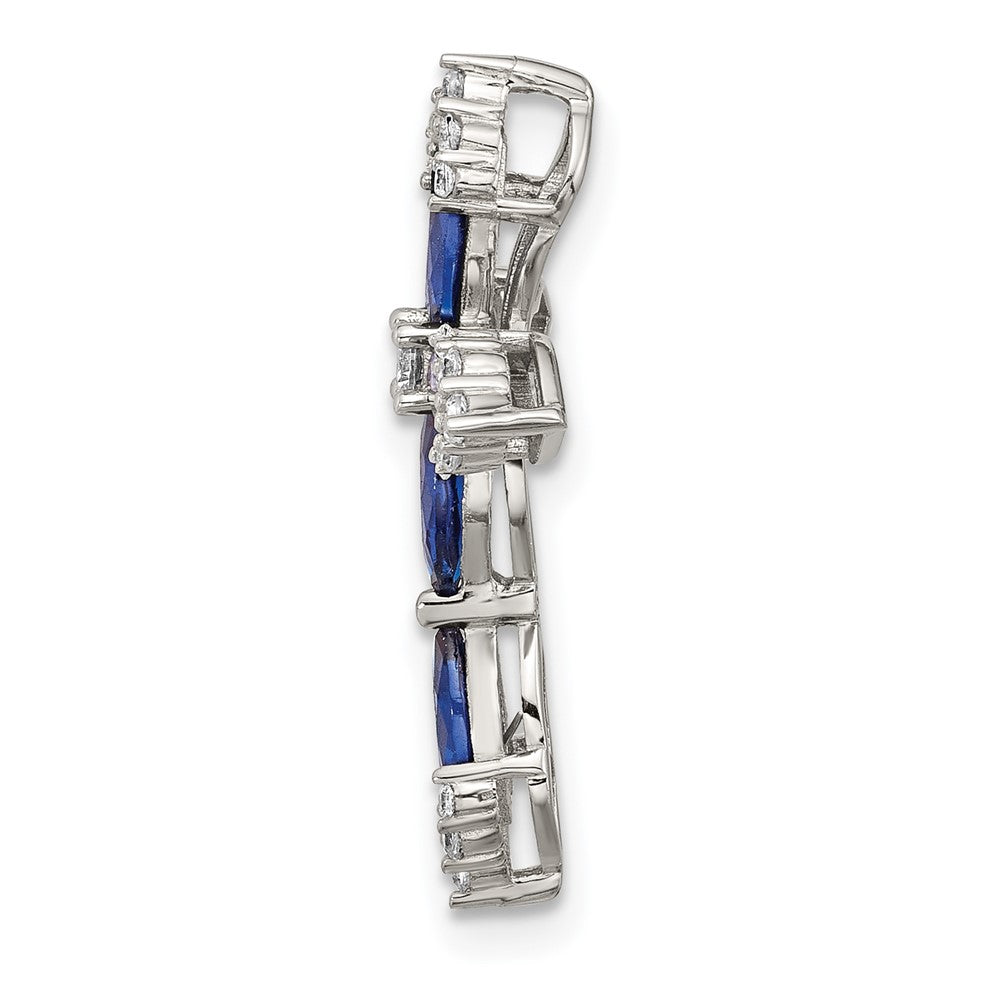 Sterling Silver Flash Platinum-Plated Synthetic Blue Spinel and CZ Cross Chain