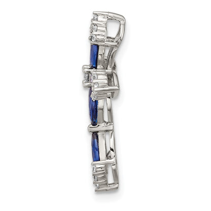 Sterling Silver Flash Platinum-Plated Synthetic Blue Spinel and CZ Cross Chain