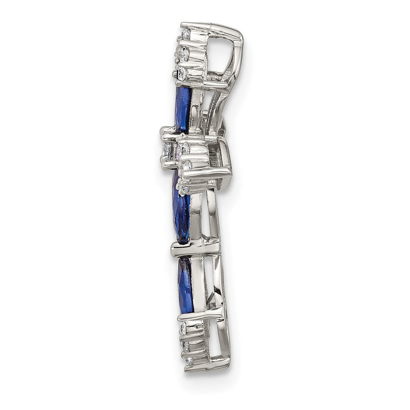 Sterling Silver Flash Platinum-Plated Synthetic Blue Spinel and CZ Cross Chain