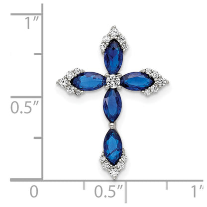 Sterling Silver Flash Platinum-Plated Synthetic Blue Spinel and CZ Cross Chain