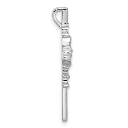 Sterling Silver Rhodium-Plated Polished Flower CZ Cross Chain Slide