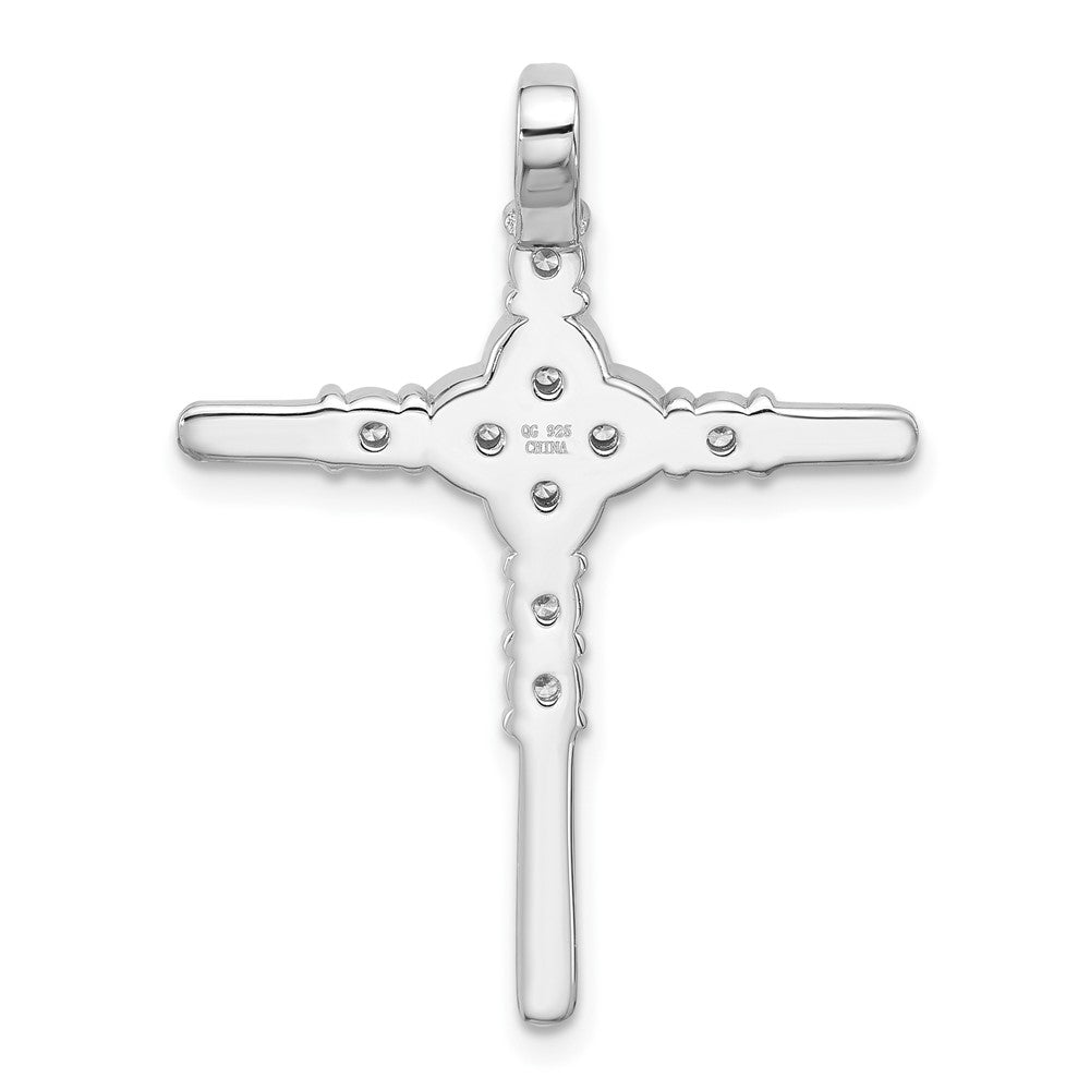 Sterling Silver Rhodium-Plated Polished Flower CZ Cross Chain Slide