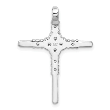 Sterling Silver Rhodium-Plated Polished Flower CZ Cross Chain Slide
