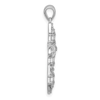Sterling Silver Rhodium-Plated CZ Cross Pendant