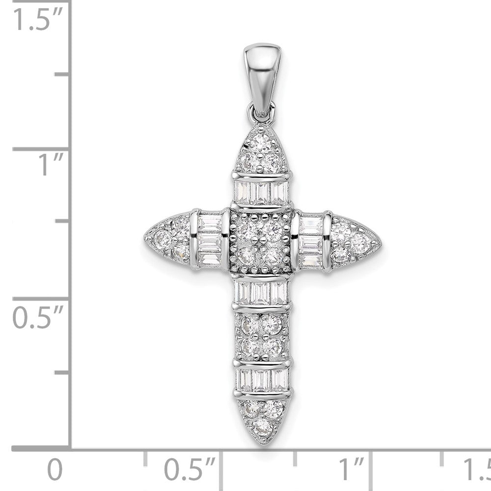 Sterling Silver Rhodium-Plated CZ Cross Pendant
