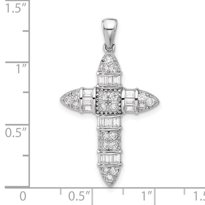 Sterling Silver Rhodium-Plated CZ Cross Pendant