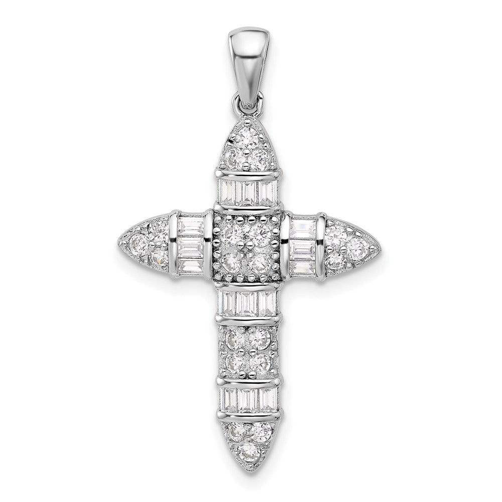 Sterling Silver Rhodium-Plated CZ Cross Pendant