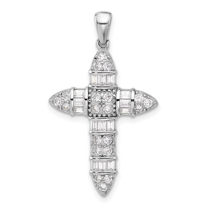 Sterling Silver Rhodium-Plated CZ Cross Pendant