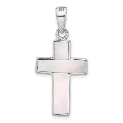 Sterling Silver Rhodium-Plated Reversible Mother of Pearl Cross Pendant