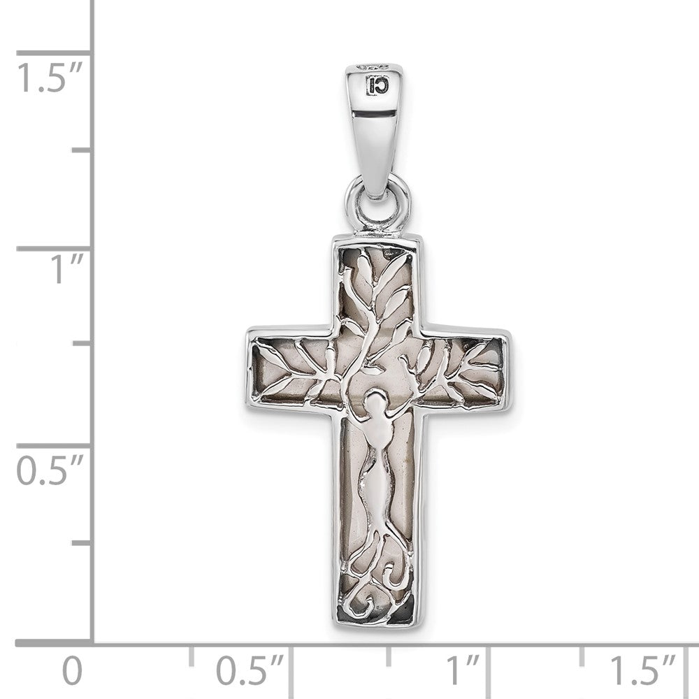 Sterling Silver Rhodium-Plated Reversible Mother of Pearl Cross Pendant