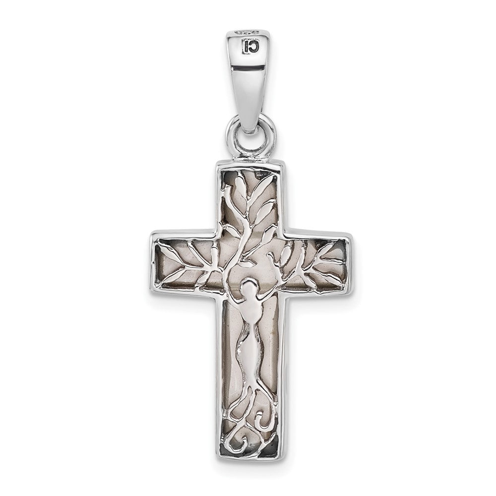 Sterling Silver Rhodium-Plated Reversible Mother of Pearl Cross Pendant