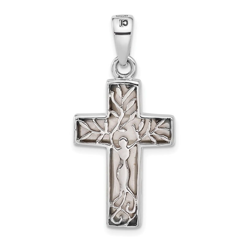 Sterling Silver Rhodium-Plated Reversible Mother of Pearl Cross Pendant