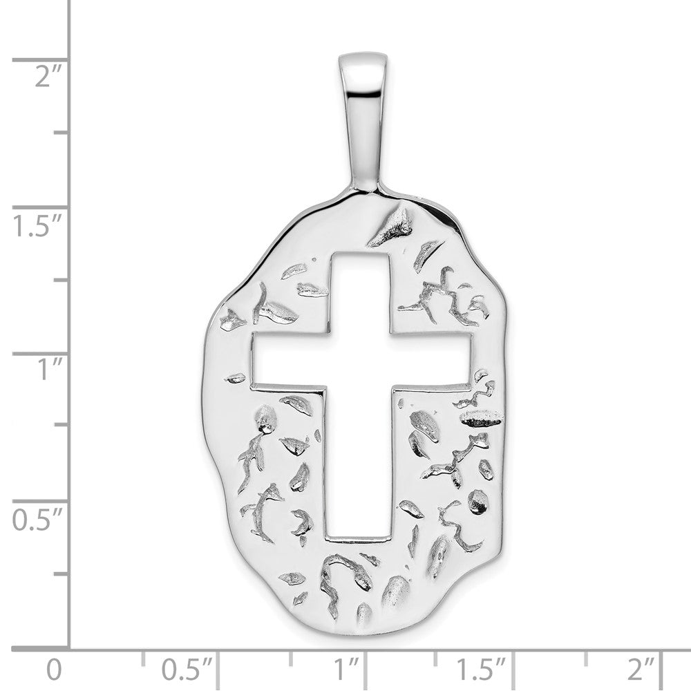 Sterling Silver Rhodium-Plated Cut Out Cross Reversible Pendant