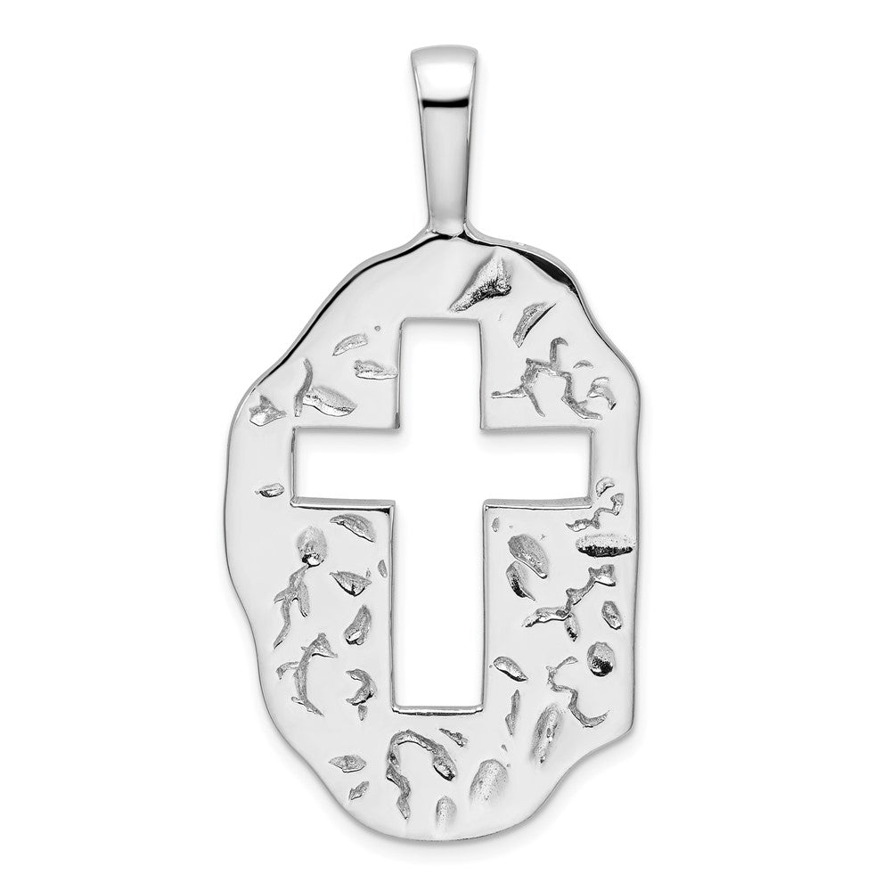 Sterling Silver Rhodium-Plated Cut Out Cross Reversible Pendant