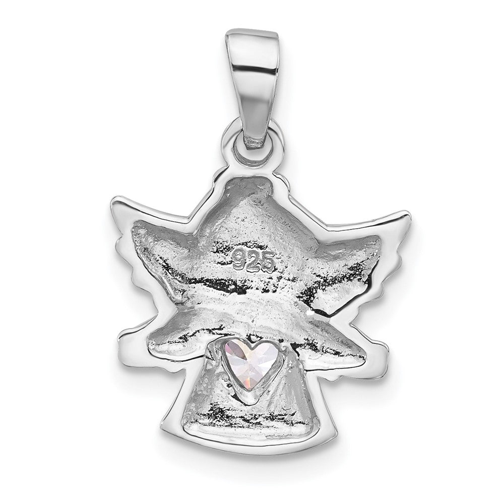 Sterling Silver Rhodium-Plated Heart CZ Angel Pendant