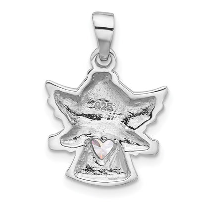 Sterling Silver Rhodium-Plated Heart CZ Angel Pendant