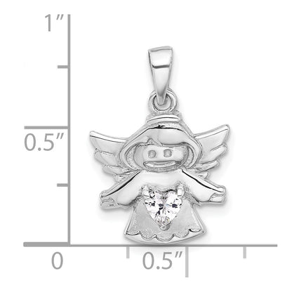 Sterling Silver Rhodium-Plated Heart CZ Angel Pendant