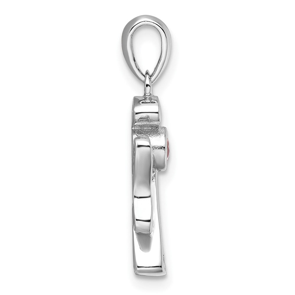 Sterling Silver Rhodium-Plated Pink and Clear CZ Angel Pendant