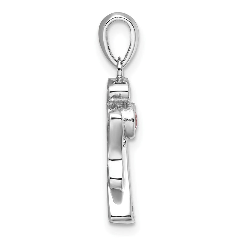 Sterling Silver Rhodium-Plated Pink and Clear CZ Angel Pendant