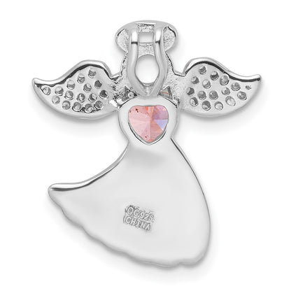 Sterling Silver Rhodium-Plated Pink and Clear CZ Angel Chain Slide Pendant