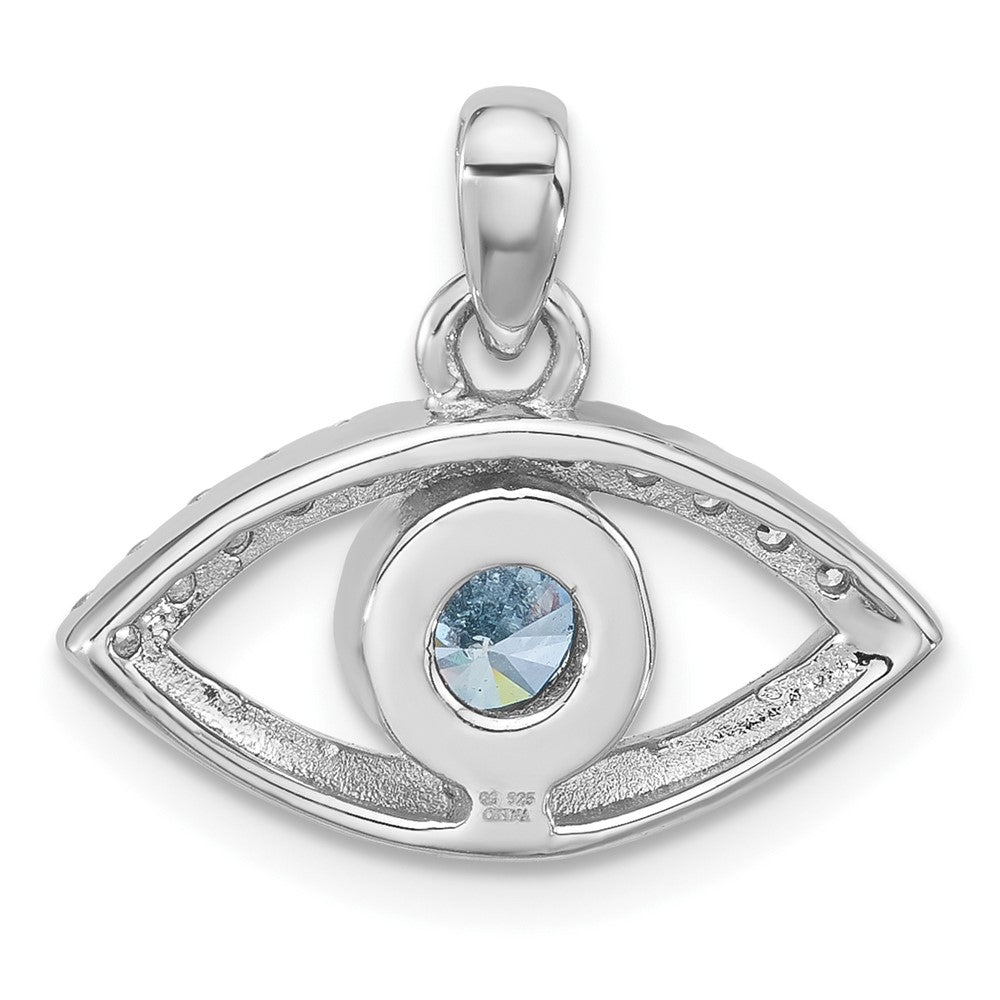 Sterling Silver Rhodium-Plated Blue Zircon and CZ Evil Eye Pendant