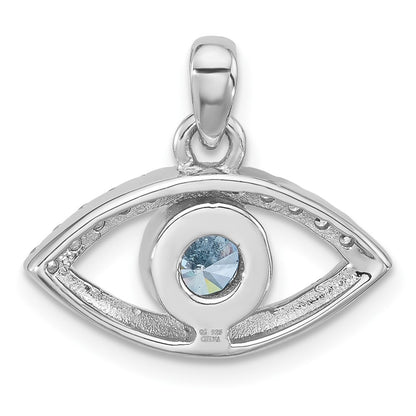 Sterling Silver Rhodium-Plated Blue Zircon and CZ Evil Eye Pendant