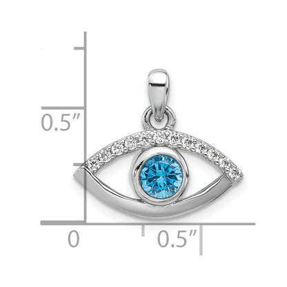 Sterling Silver Rhodium-Plated Blue Zircon and CZ Evil Eye Pendant