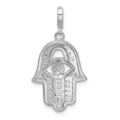 Sterling Silver Rhodium-Plated CZ Evil Eye Hamsa Pendant